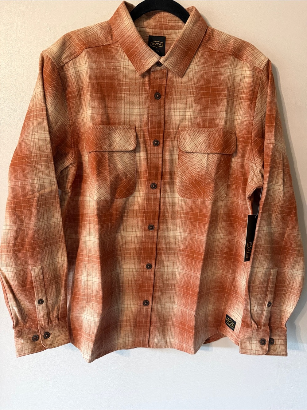 RVCA Men's Rust Orange Plaid Button-Down Shirt